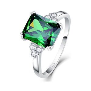 925 Sterling Silver Emerald Cocktail Ring May Birthstone Gemstone Bling